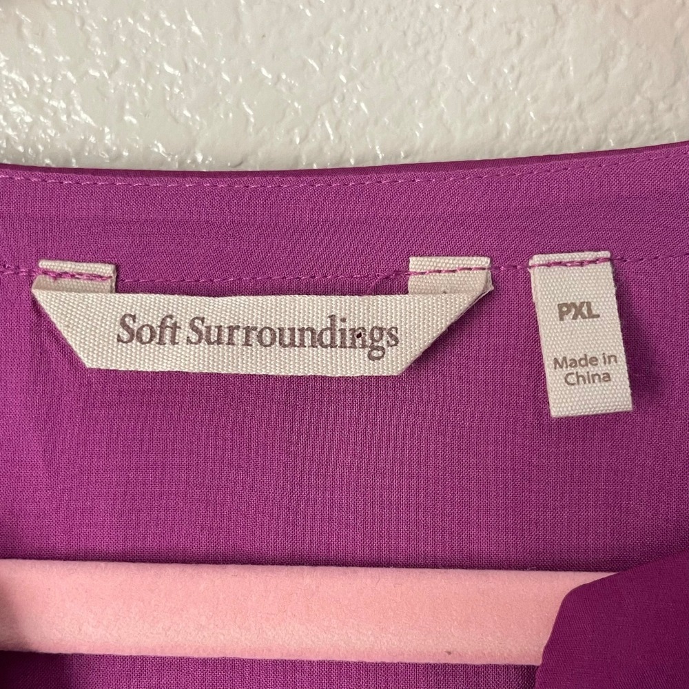 Soft Surroundings Dress XL Petite Purple Midi Eyelet Tiered Belted Cotton Pocket - Picture 10 of 12